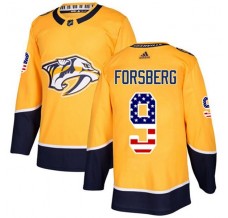 Pánské Dres Nashville Predators Filip Forsberg 9 USA Flag Fashion Zlatá Authentic
