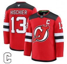 Pánské Dres New Jersey Devils Nico Hischier 13 Captain Patch Červená Premium Domácí
