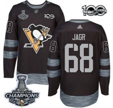 Pánské Dres Pittsburgh Penguins Jaromir Jagr 68 2017 Stanley Cup Champions 100th Anniversary Patches Černá Authentic