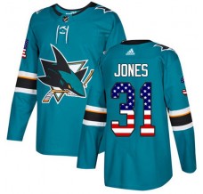 Pánské Dres San Jose Sharks Martin Jones 31 USA Flag Fashion Tyrkysová Authentic