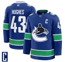 Pánské Dres Vancouver Canucks Quinn Hughes 43 Captain Patch Modrá Premium Domácí